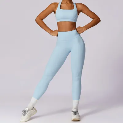 Women Solid Color Sport Bra Two-Piece Set