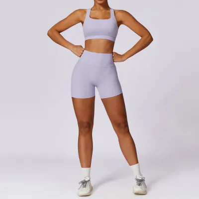 Women's Solid Color Sport Bra Two-Piece Set with Jin Ammonia Cloud Fabric