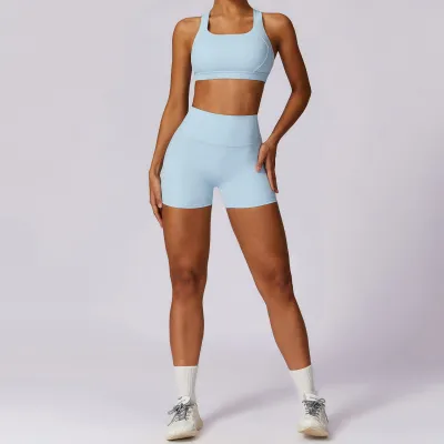 Women's Solid Color Sport Bra Two-Piece Set with Jin Ammonia Cloud Fabric
