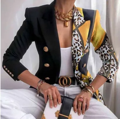Women Office Chic Butterfly Printed Blazer Slim Fit