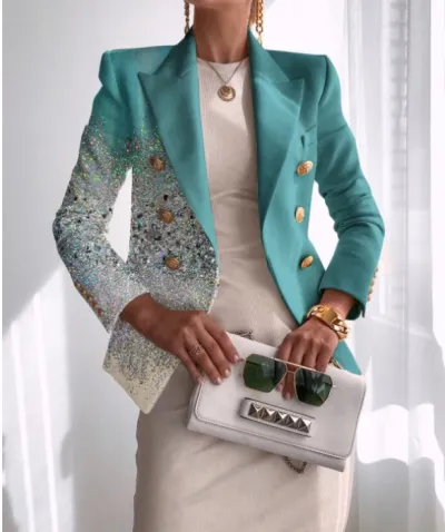 Women Office Chic Butterfly Printed Blazer Slim Fit