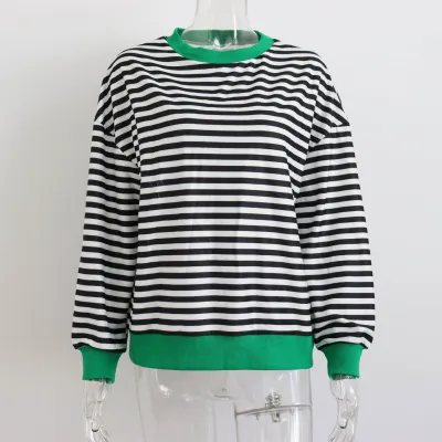 Women's Stripe Contrast Color Long Sleeve Street Casual Pullover Sweatshirt