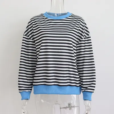 Women's Stripe Contrast Color Long Sleeve Street Casual Pullover Sweatshirt