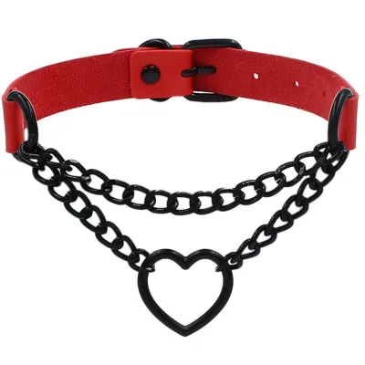 Harajuku Heart Black Chain Collar Necklace Fashion Women Pu Leather Punk Gothic Necklace