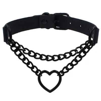 Harajuku Heart Black Chain Collar Necklace Fashion Women Pu Leather Punk Gothic Necklace