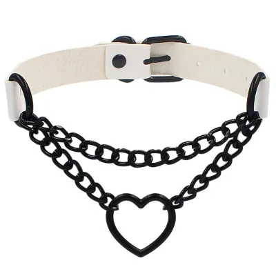 Harajuku Heart Black Chain Collar Necklace Fashion Women Pu Leather Punk Gothic Necklace