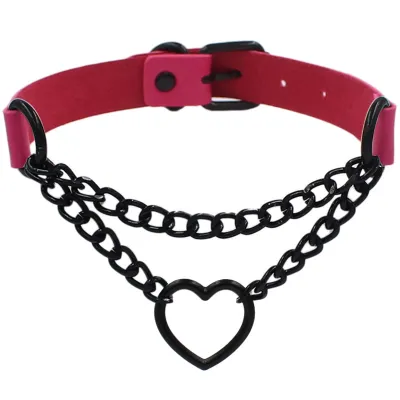Harajuku Heart Black Chain Collar Necklace Fashion Women Pu Leather Punk Gothic Necklace