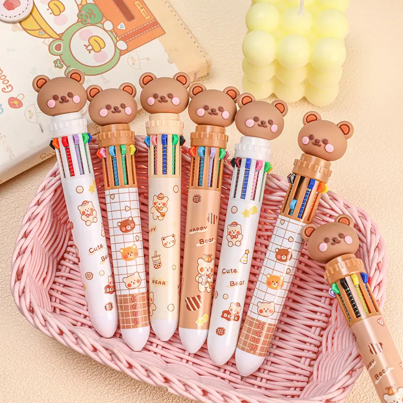 Cartoon Bear Shaped 10 Color Ballpoint Pen Plastic Body 0.5Mm
