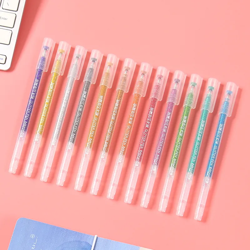 Children Flash Glitter Metallic Watercolor Pen 12 Color Set Plastic Bullet Nib