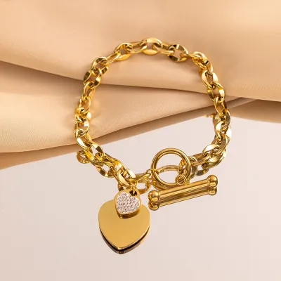 Women Fashion Heart Shaped Stainless Steel Otbuckle Bracelet