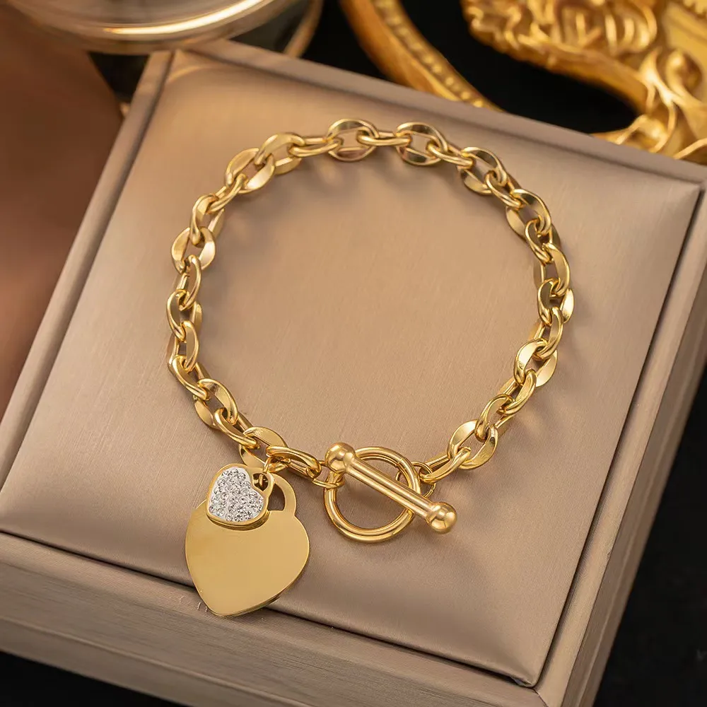 Women Fashion Heart Shaped Stainless Steel Otbuckle Bracelet