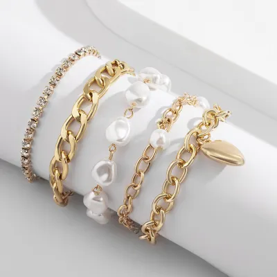 Women Fashion Creative Baroque Alien Imitation Pearl Bracelet Set