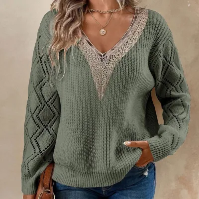 Winter Women Casual V-Neck Knit Sweater