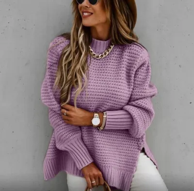 Winter Women Casual Solid Color Loose Knit Pullover Sweater