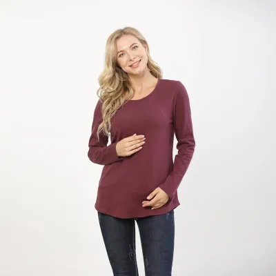 Pregnant Women Casual Solid Color Crewneck Long Sleeve Breastfeeding Pullover Top