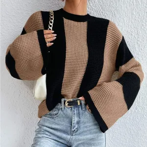 Winter Women Casual Contrast Knit Pullover Sweater