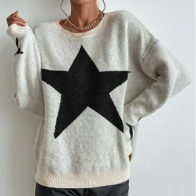 Winter Women Casual Star Jacquard Knit Sweater