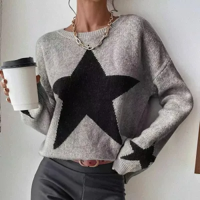 Winter Women Casual Star Jacquard Knit Sweater