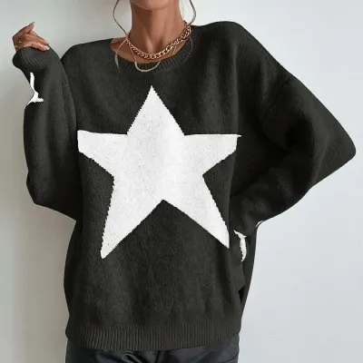 Winter Women Casual Star Jacquard Knit Sweater