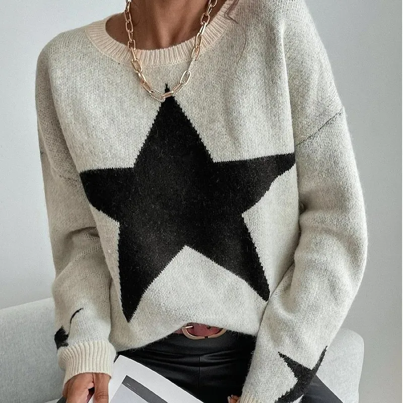Winter Women Casual Star Jacquard Knit Sweater