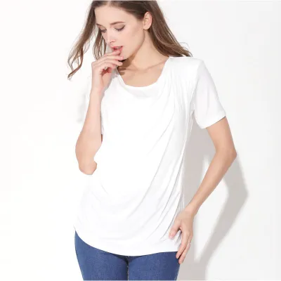 Summer Pregnant Women Casual Solid Color Short-Sleeved Side Breastfeeding Top
