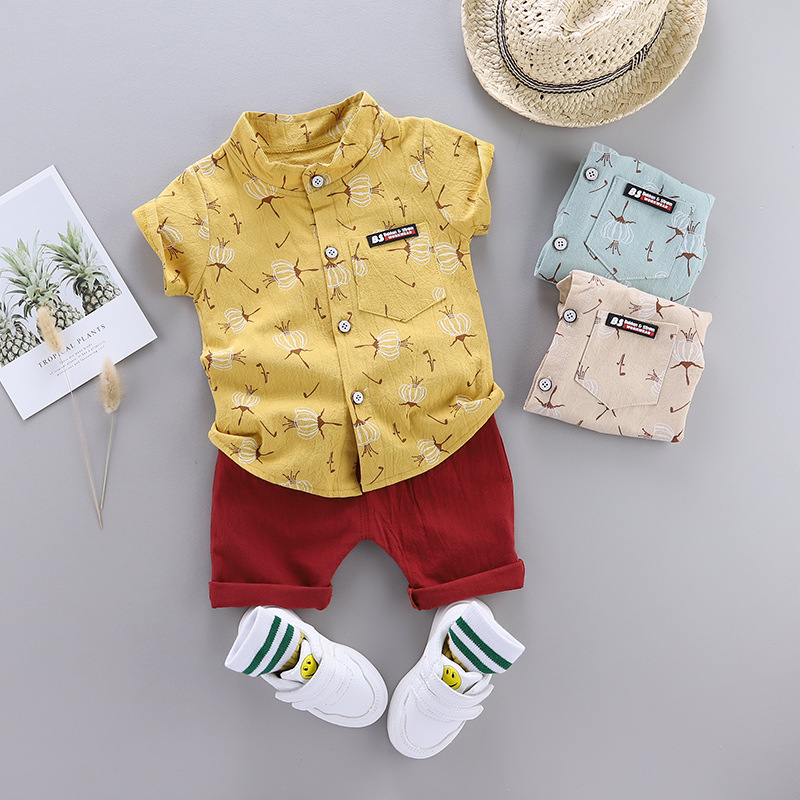 Wholesale Boy Fashion Printed Short-Sleeved Shirt Two-Piece Set