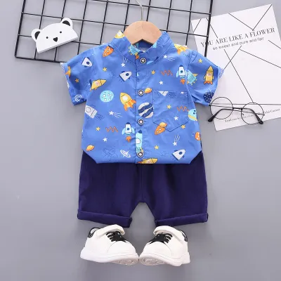 Boy Star Print Short Sleeve Bermuda Two-Piece Set Cotton Kids Baby Boys Clothing(0-3T)