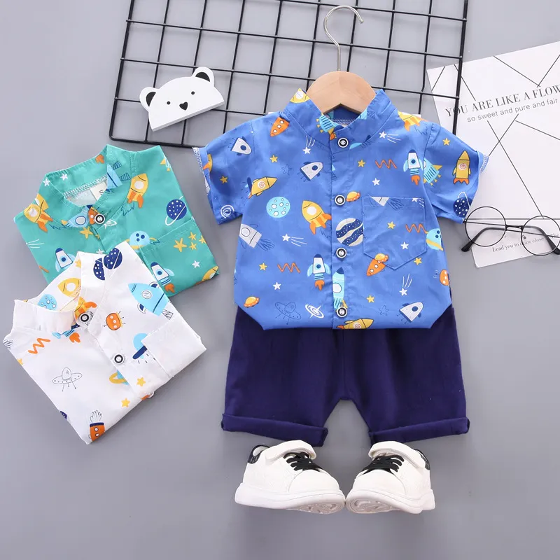 Boy Star Print Short Sleeve Bermuda Two-Piece Set Cotton Kids Baby Boys Clothing(0-3T)