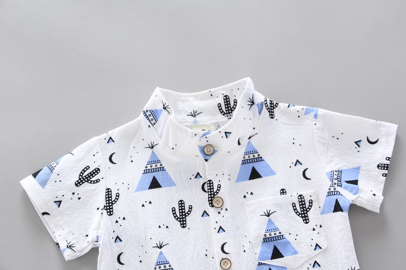 Wholesale Boy Fashion Printed Short-Sleeved Shirt With Two