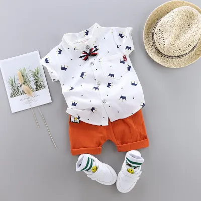 Boy's Casual Crown Print Shirt and Shorts Set for Baby Boys 0-3T