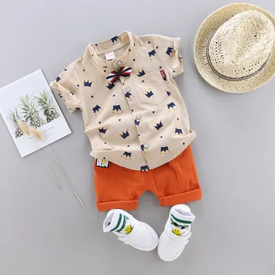 Boy's Casual Crown Print Shirt and Shorts Set for Baby Boys 0-3T