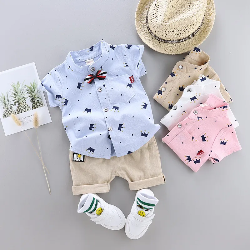 Boy's Casual Crown Print Shirt and Shorts Set for Baby Boys 0-3T