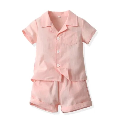 Boys' Fashion Solid Color Short-Sleeved Shirt Two-Piece Set Cotton Outfit for Baby Boys 0-3T