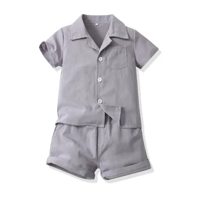 Boys' Fashion Solid Color Short-Sleeved Shirt Two-Piece Set Cotton Outfit for Baby Boys 0-3T