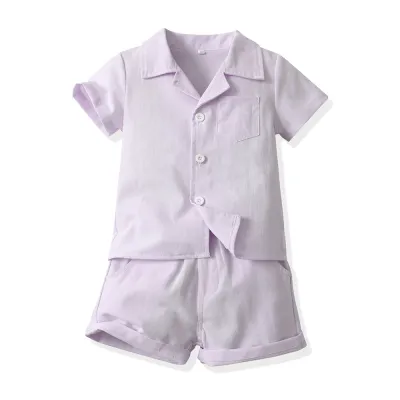 Boys' Fashion Solid Color Short-Sleeved Shirt Two-Piece Set Cotton Outfit for Baby Boys 0-3T