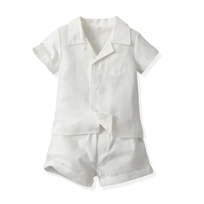 Boys' Fashion Solid Color Short-Sleeved Shirt Two-Piece Set Cotton Outfit for Baby Boys 0-3T