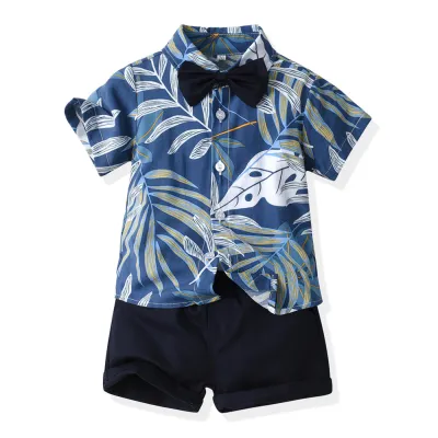 Baby Boys Cotton Floral Abstract Print Holiday Two-Piece Set Short Sleeve Shirt and Shorts