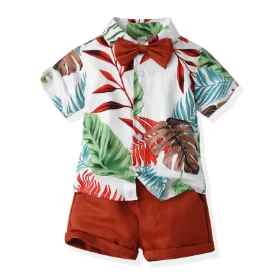 Baby Boys Cotton Floral Abstract Print Holiday Two-Piece Set Short Sleeve Shirt and Shorts