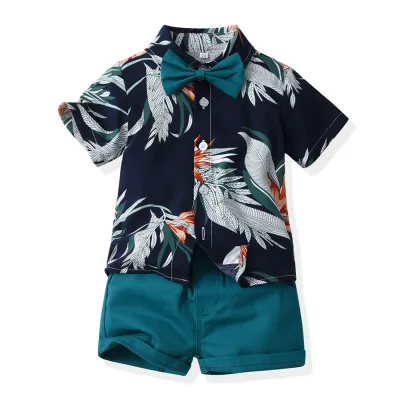 Baby Boys Cotton Floral Abstract Print Holiday Two-Piece Set Short Sleeve Shirt and Shorts