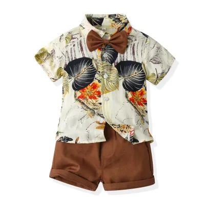 Baby Boys Cotton Floral Abstract Print Holiday Two-Piece Set Short Sleeve Shirt and Shorts