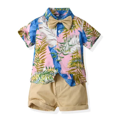 Baby Boys Cotton Floral Abstract Print Holiday Two-Piece Set Short Sleeve Shirt and Shorts