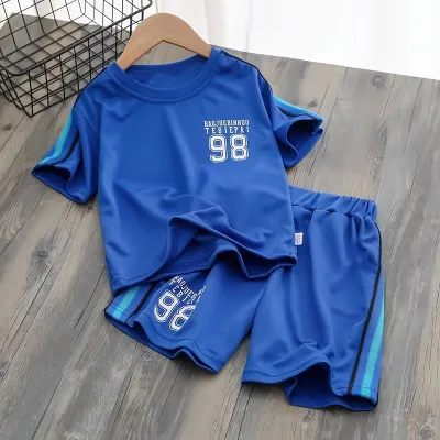 Boy's Casual Digital Print Sports Two-Piece Set Short Sleeve Shorts Pullover Polyester