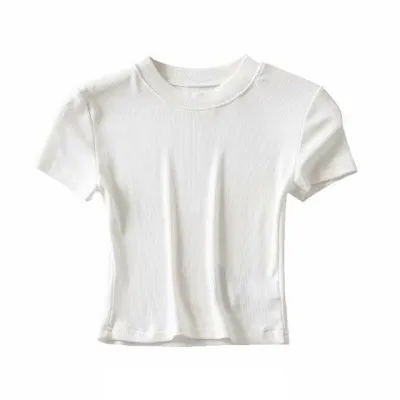 Women's Elegant Slim Fit Basic T-Shirt - Casual Solid Color Short Sleeve Crewneck