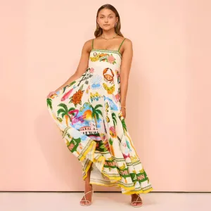 Summer Women Casual Graffiti Print Sling Maxi Dress
