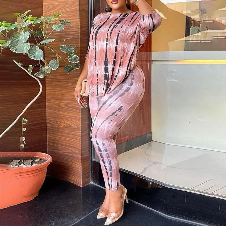 Women Fashion Print Backless Top Hip Tight Pants Two-Piece Set