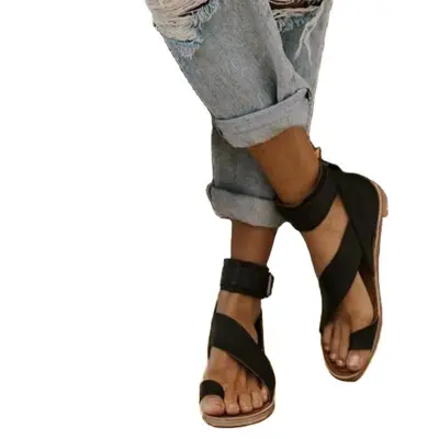 Women Casual Retro Plus Size Round Toe Flat Sandals Coarse Heel