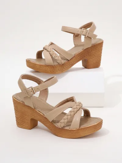 Women's Chic Plus Size Round Toe Sandals with Chunky Heel and Buckle