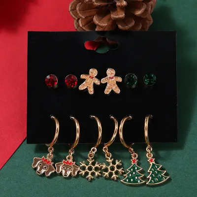 Christmas Cartoon Alloy Oil Drop Elk Santa Claus Earrings Set for Party