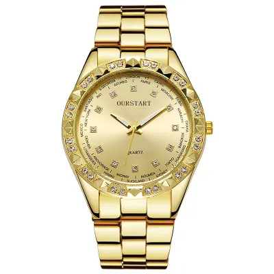 Simple Diamond Scale Business Couple Watch Gold