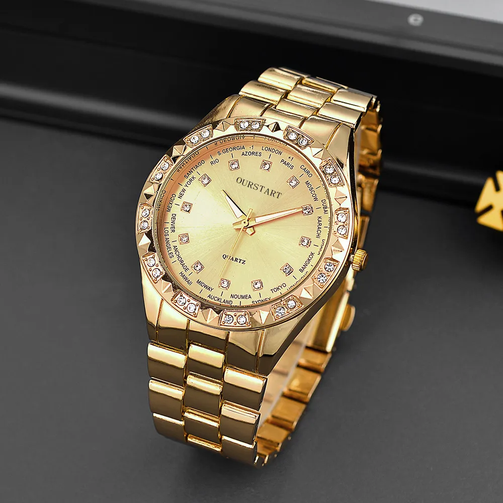 Simple Diamond Scale Business Couple Watch Gold